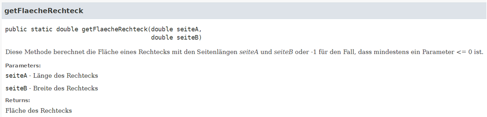 JavaDoc Ergebnis des vorausgegangenen Kommentarblocks.