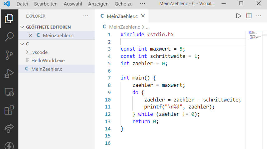 VSCode zur Erstellung und Kompilierung von C Code