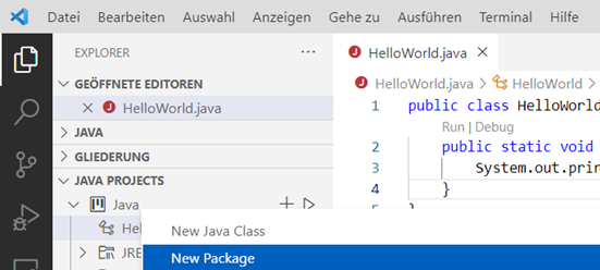 Erstellung eines Java Packages in VSCode