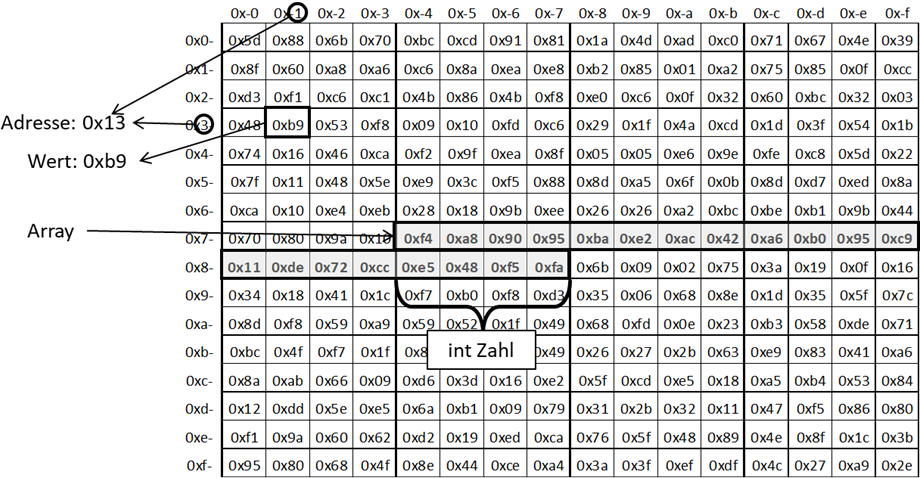 Speicherbedarf eines int[5] Arrays