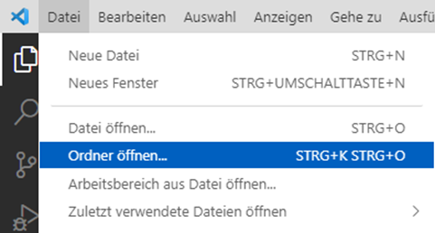 Öffnen eines Ordners in VSCode