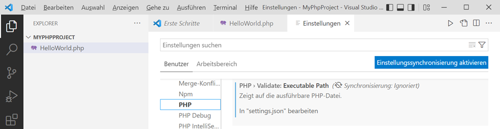 Pfad zur Laufzeitumgebung von PHP